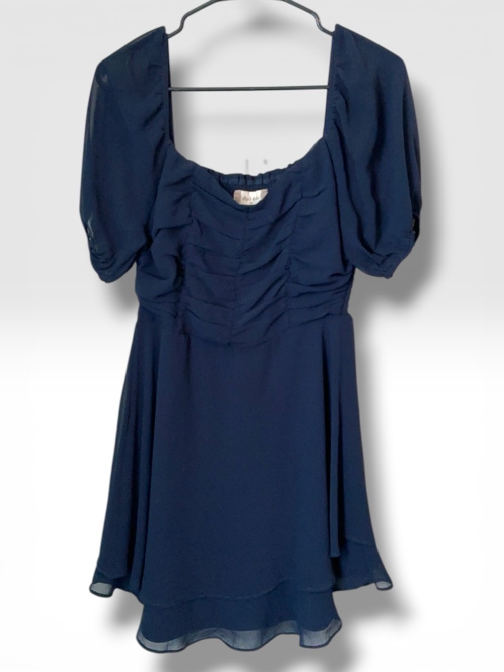 🌺Altar'd State Navy Smocked Bodice Dress-Sheer Puff Sleeves